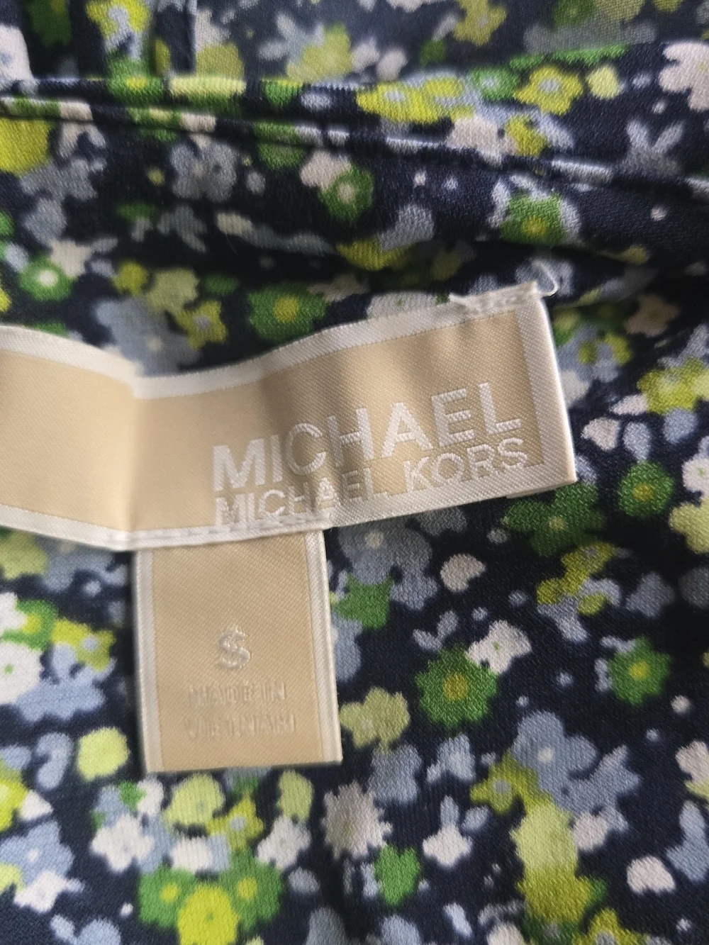 Michael Kors Navy Floral Ruffle Midi Dress